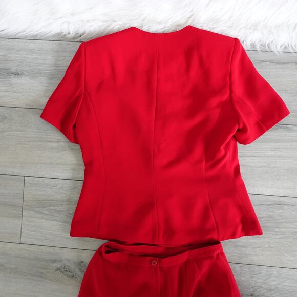 Vintage Retro 80s 90s Larry Levine Red Short Sleeve Skirt Blouse Suit Set 10 - Picture 4 of 13